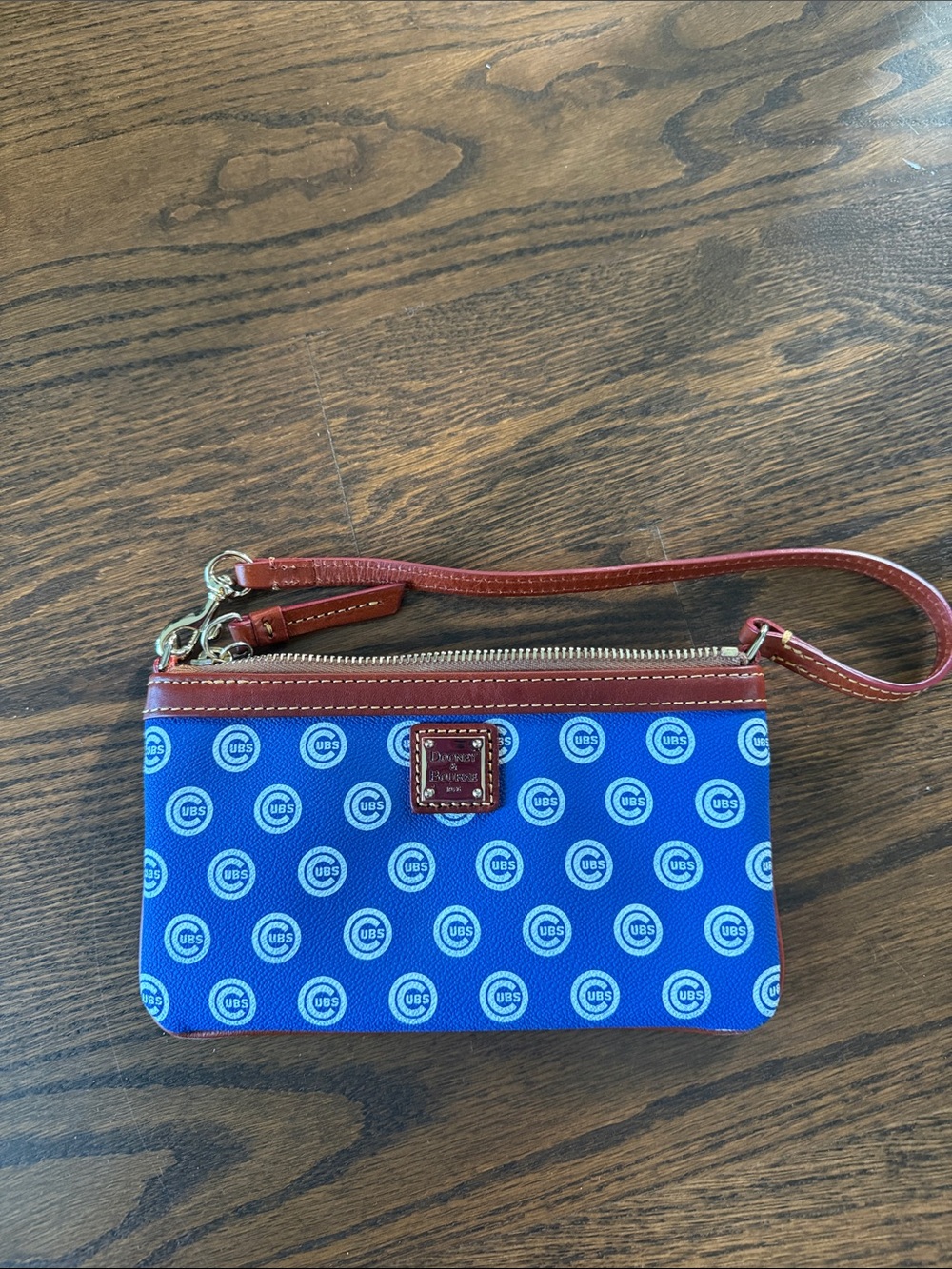 Dooney & Bourke Blue and Brownish Cubs Logo Wristlet NWOT - Picture 3 of 5